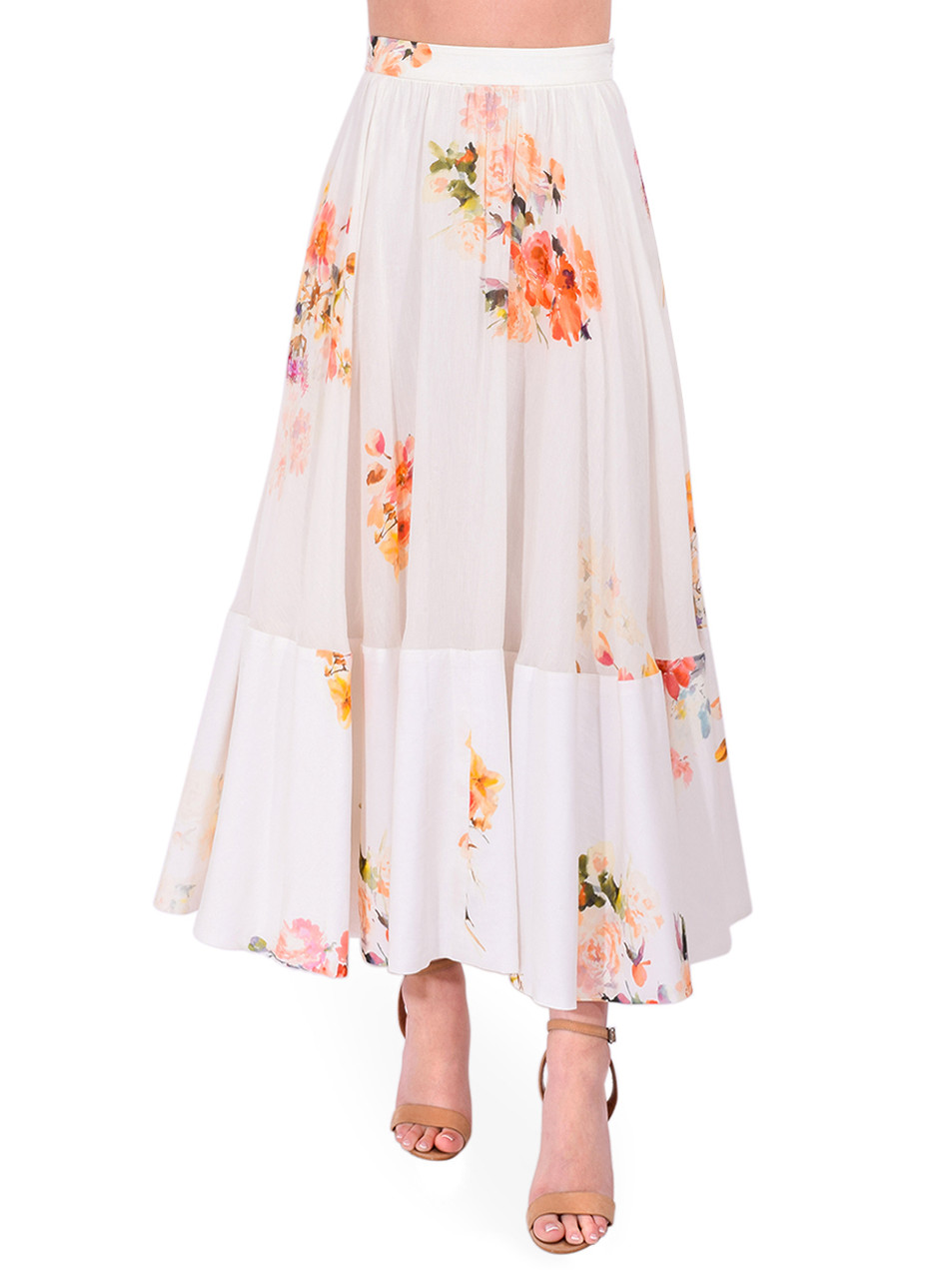 Hemant & Nandita Saba Midi Skirt in Ivory Floral Front View 