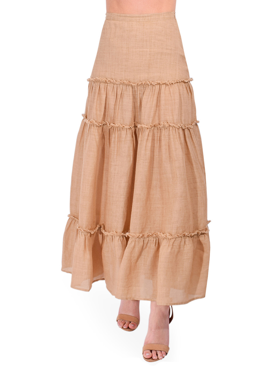 Ottod'Ame Ramie Long Skirt in Beige Front View