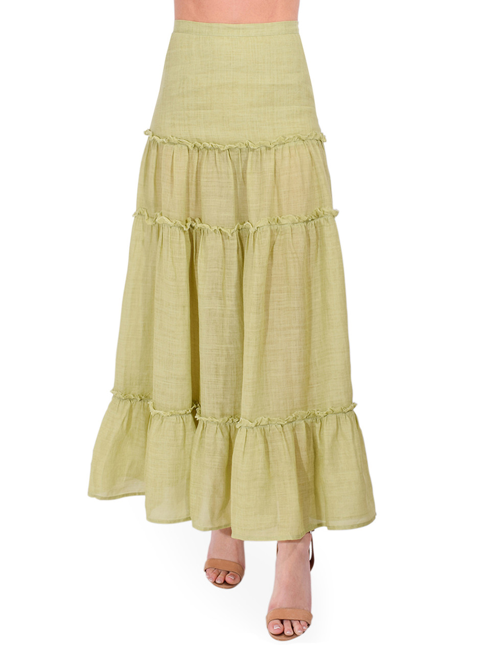 Ottod'Ame Ramie Long Skirt in Teal Front View 