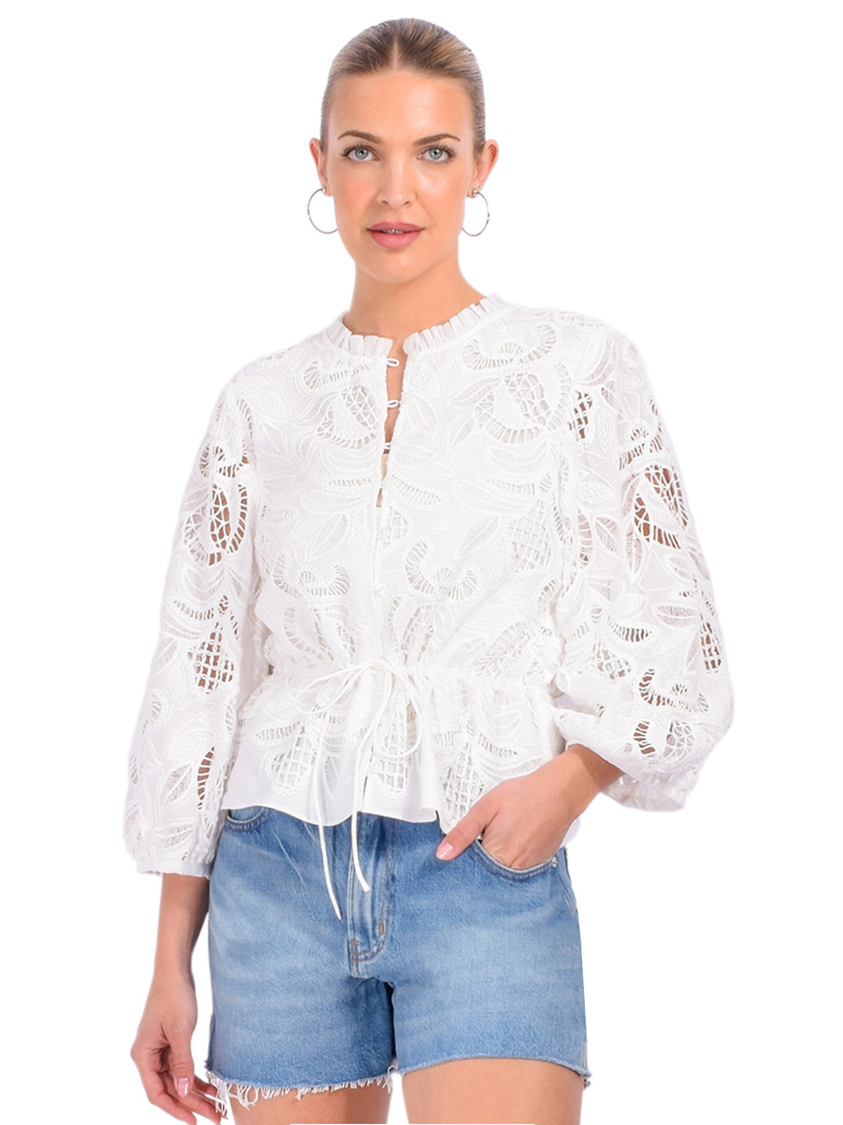 GILNER FARRAR Iman Blouse in White Front View 