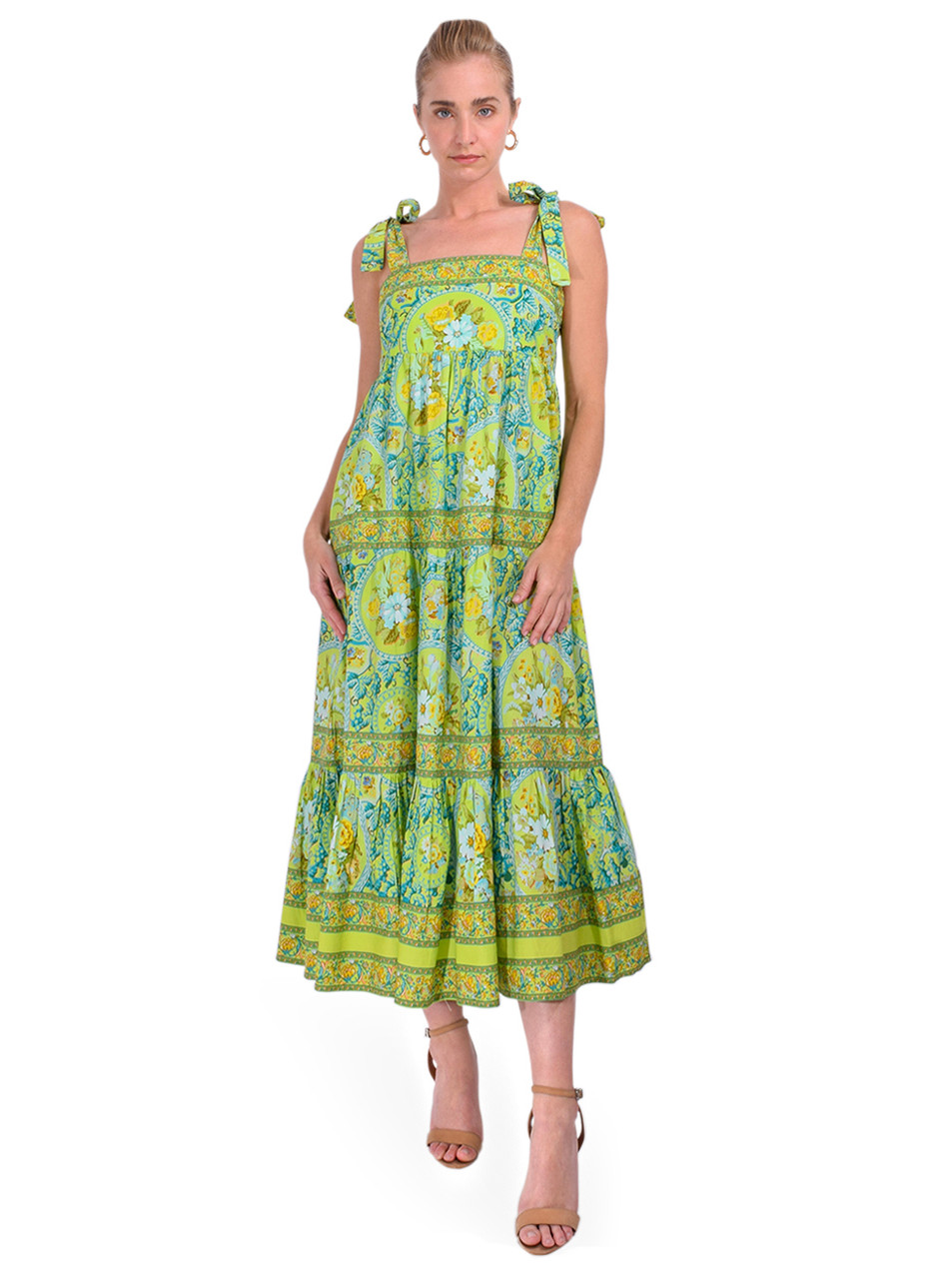LOVE THE LABEL Brinley Dress in Tresco Floral Pistachio Front View 1