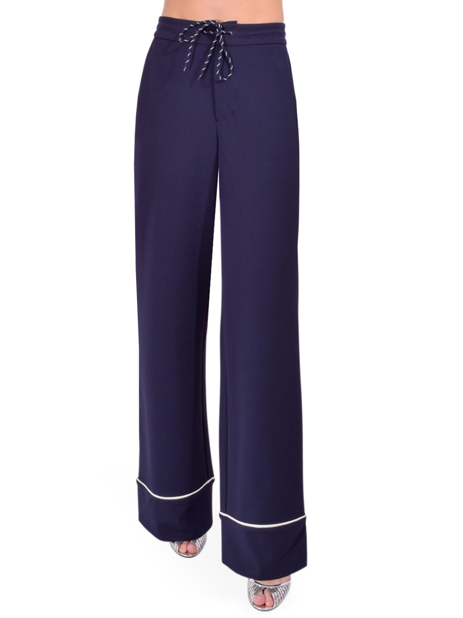 ESSENTIEL ANTWERP Hand Wide-Leg Pants in Dark Sapphire Front View 