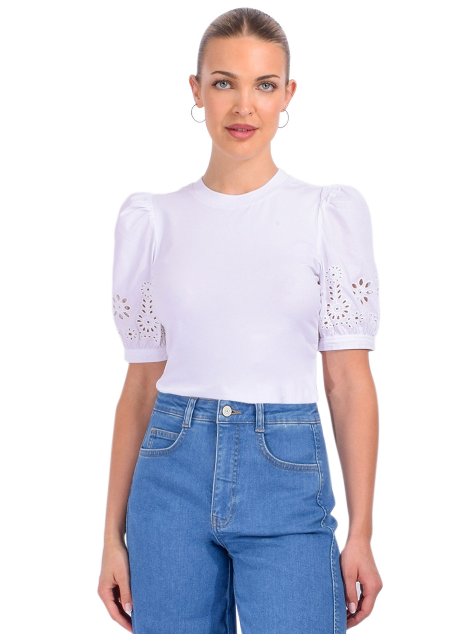 Cinq à Sept Embroidered Mazie Eyelet Coria Top in White Front View 