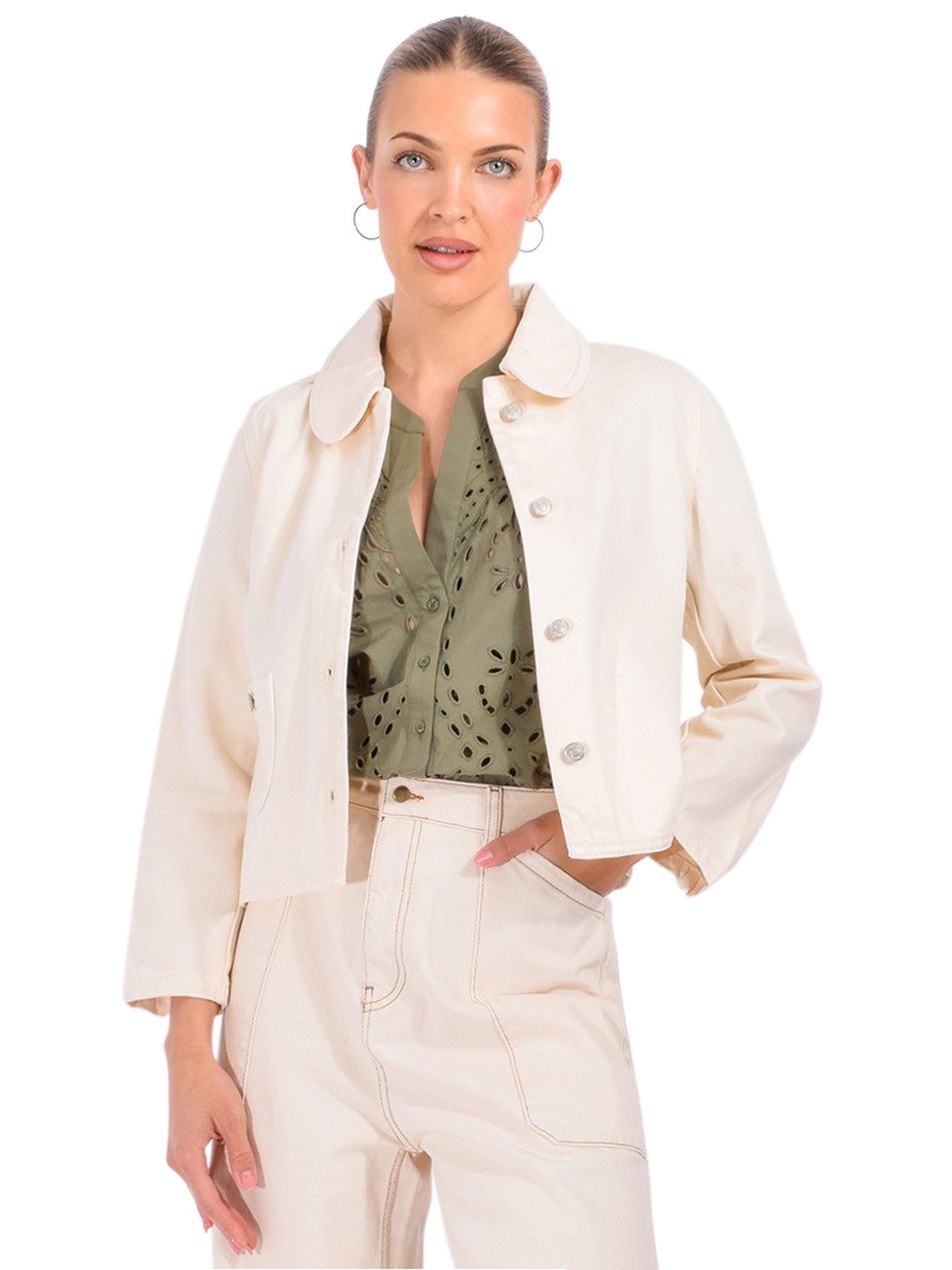 Ba&sh Etiny Jacket in Ecru Front View 