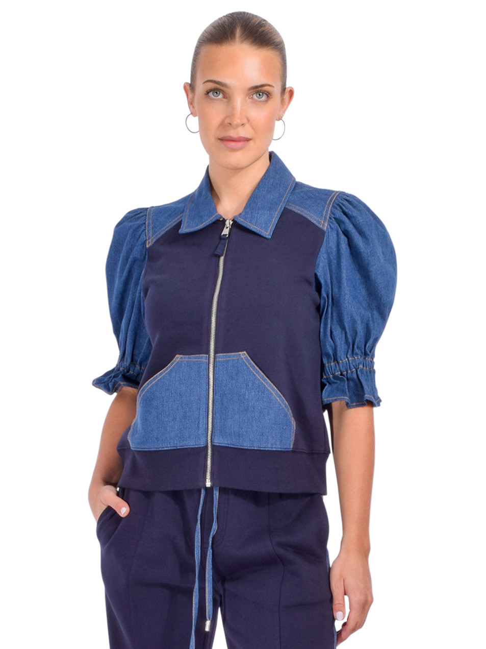 Cinq à Sept Susan Jacket in Ruisseau Navy Front View 