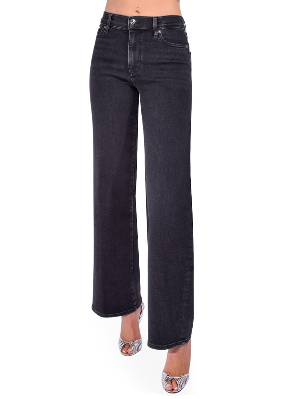 FRAME Le Slim Palazzo in Destroyer Black Front View 