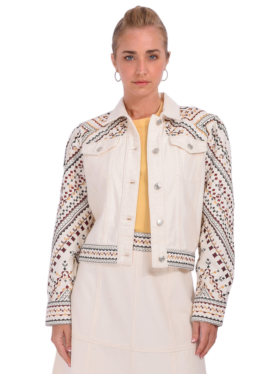 CHRISTY LYNN Fenix Jacket in Ecru Mosaic Front View 