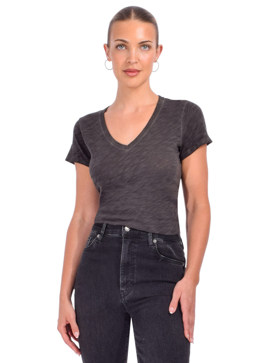 ATM Slub Jersey Schoolboy V‑Neck Tee in Black Sublime

