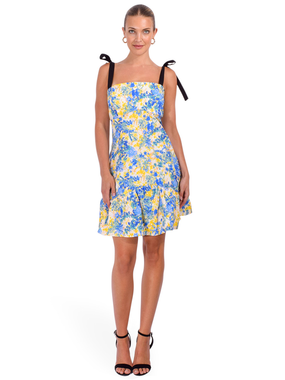 KIKA VARGAS Patsy Mini Dress in Yellow/ Blue Hydrangea Twill