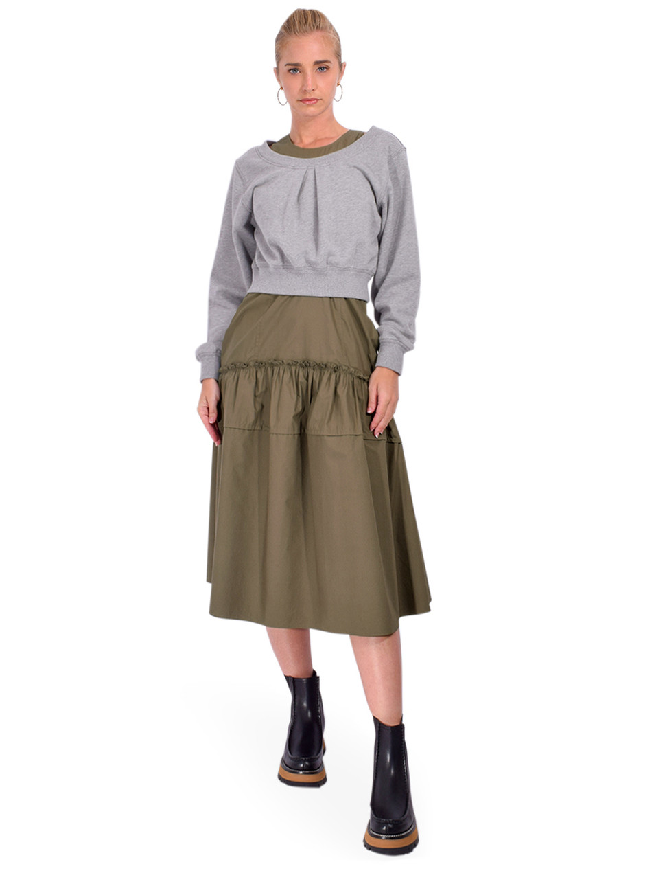 3.1 Phillip Lim Layered Tank Combo Dress in Gray/Army Front View 1