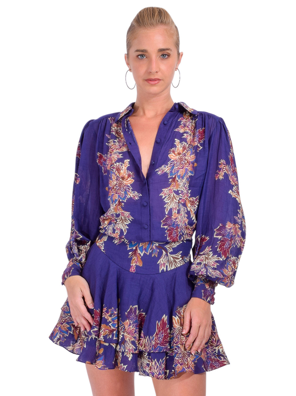 Hemant & Nandita Leela Boho Shirt in Midnight Blue Front View 