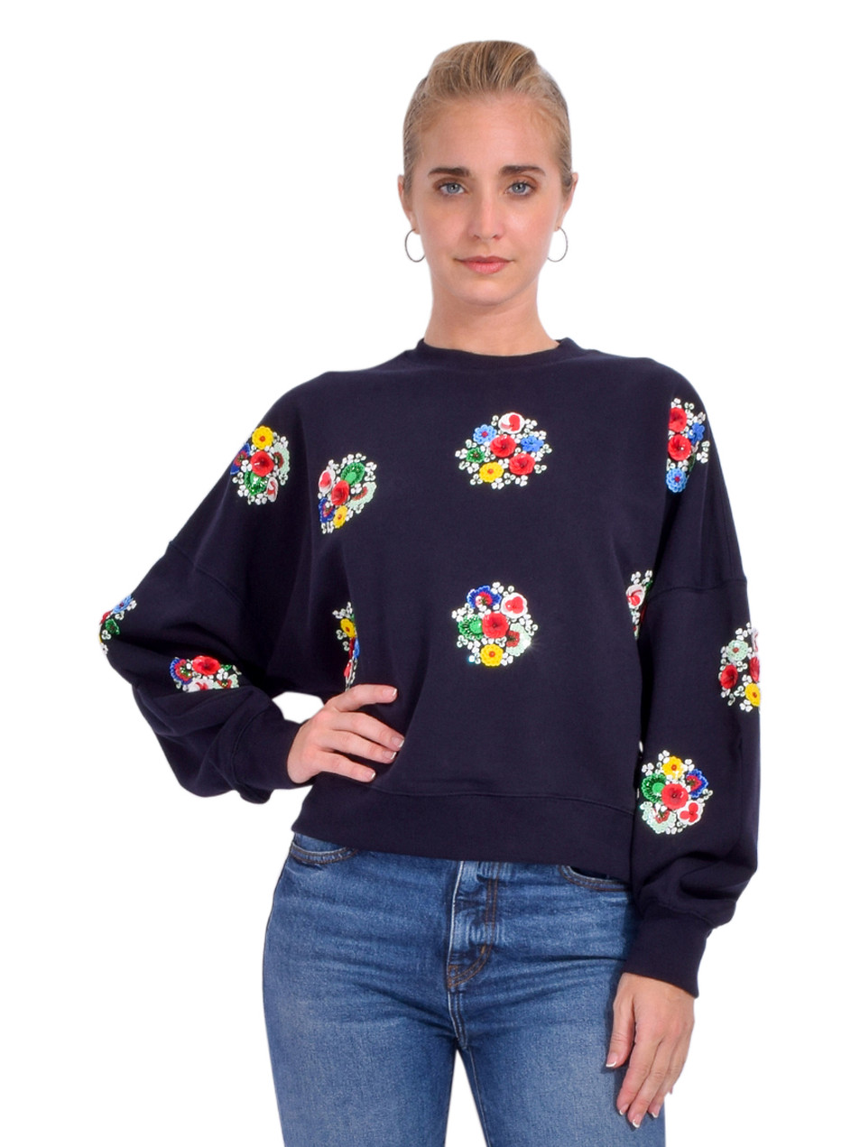 Essentiel Antwerp Itro Embroidered Sweatshirt in Navy Front View 
