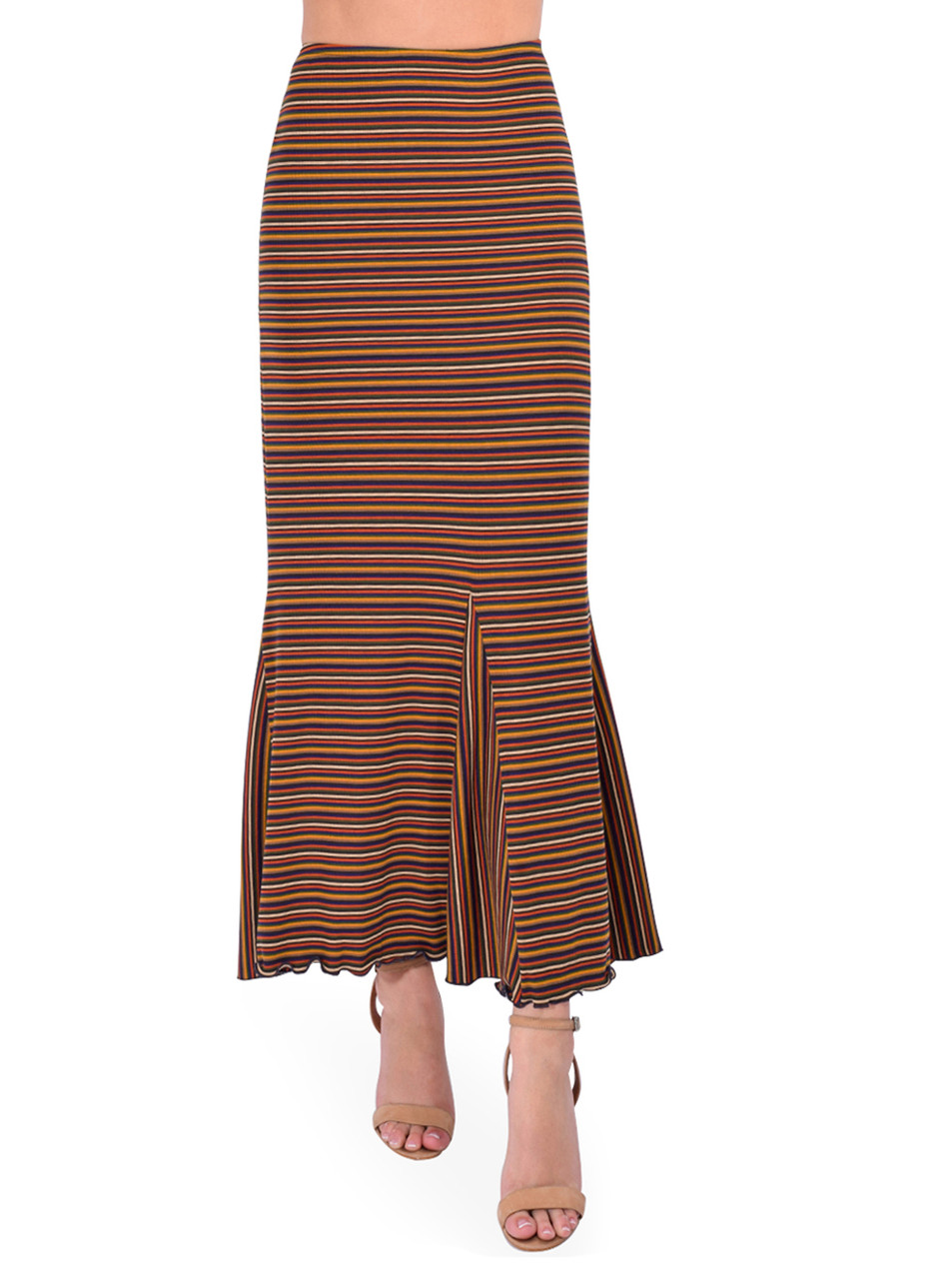 Anna Sui Venetian Stripe Trumpet Skirt in Caramel Front View 