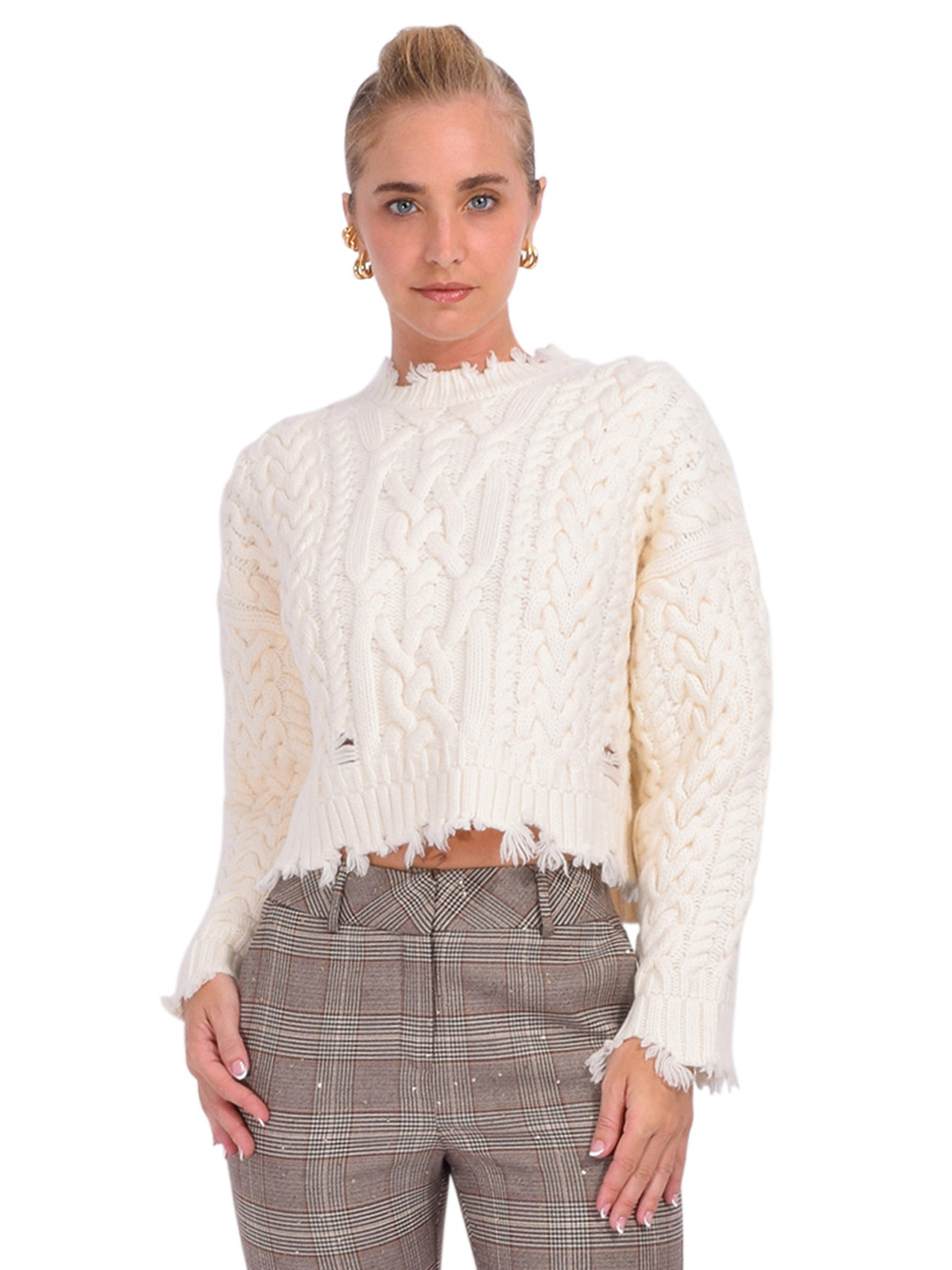 SIMKHAI Felix Knit Cropped Sweater in Ivory Front View 