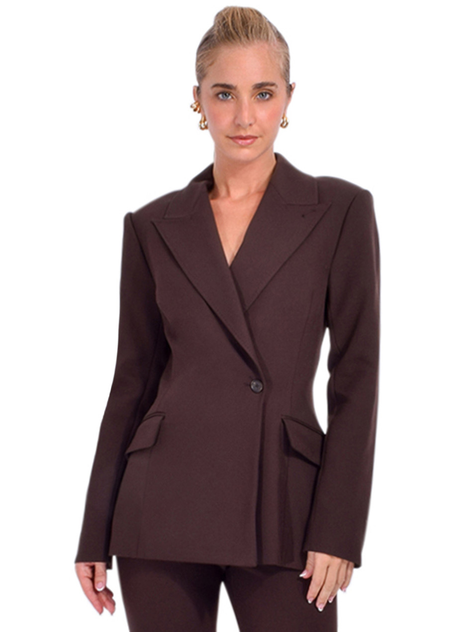 SIMKHAI Surabhi Blazer in Chocolate Front View 