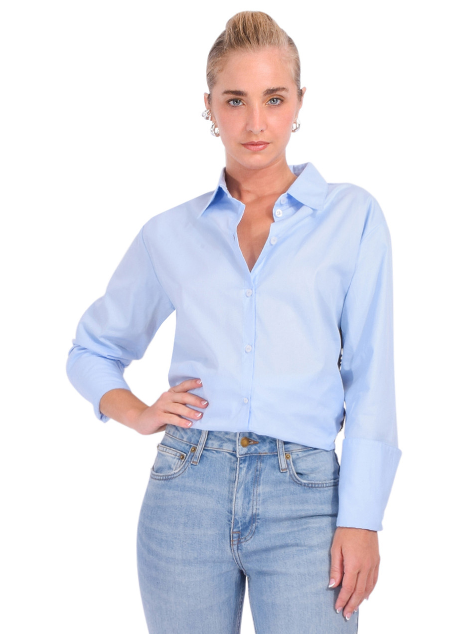 LELE DE BALTZAC The Valentine Shirt with Sequins in Blue Front View 