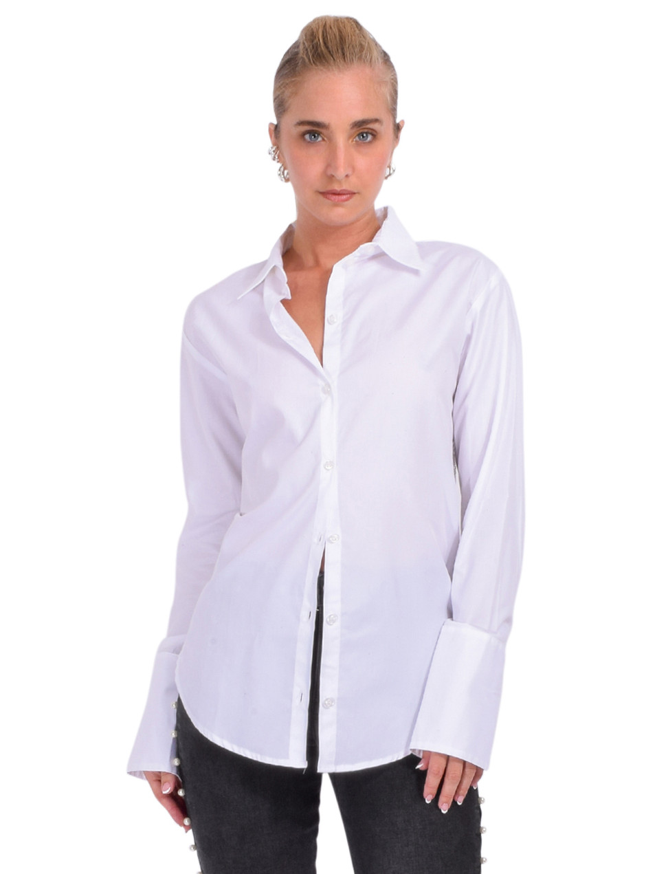LELE DE BALTZAC The Valentine Shirt with Sequins in White Front View 