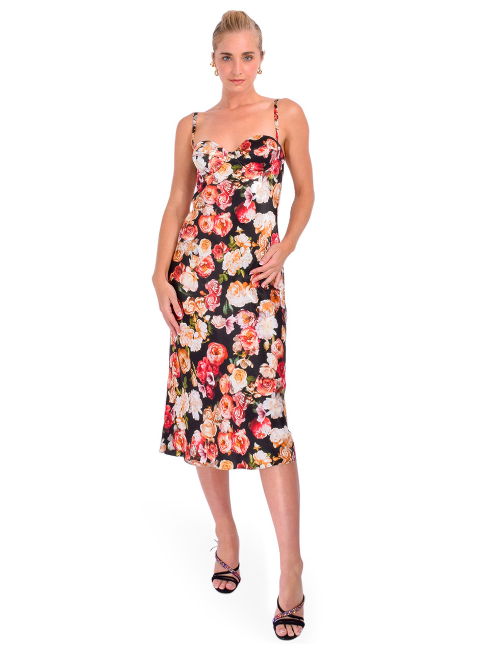 L'AGENCE Solay Silk Slip Dress in Multi Cluster Floral Front View 1