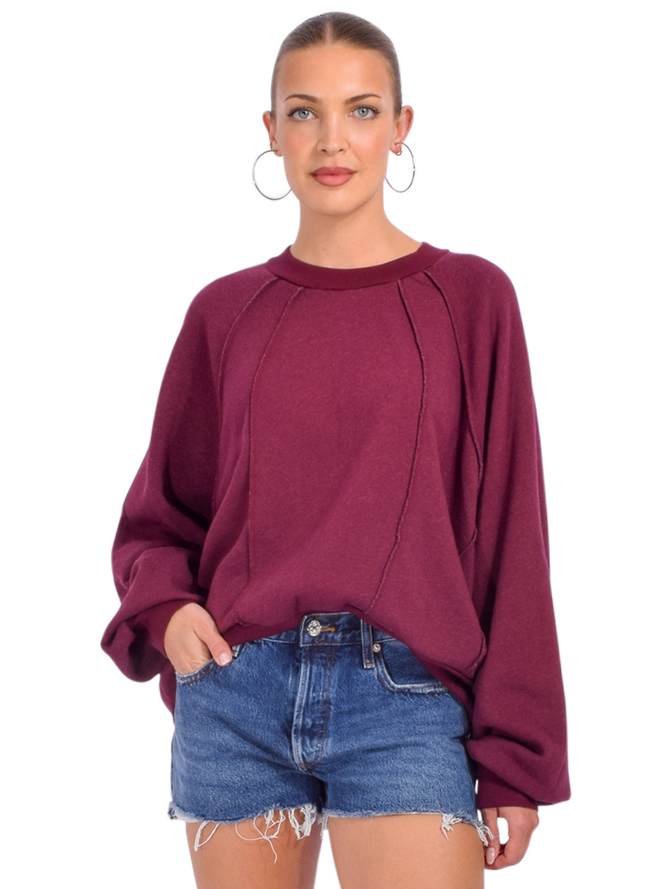 NSF Vierra Oversized Cloud Fleece Sweatshirt in Cherry Front View 