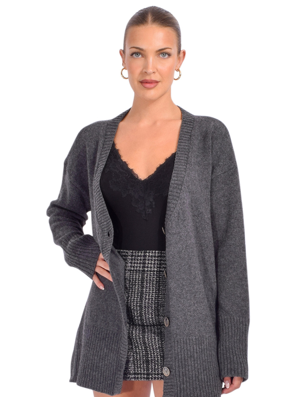 The New Society Agatha Oversized Cardigan in Gray Front View  The New Society Agatha Oversized Cardigan in Gray Front View