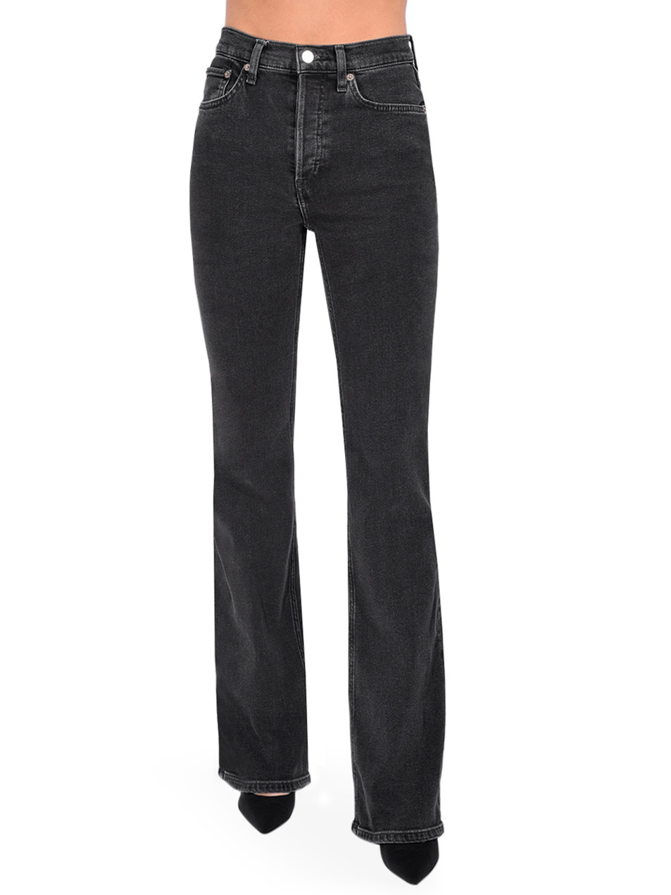RE/DONE Comfort Stretch 70's Bootcut Jeans in Back to Black Front View 