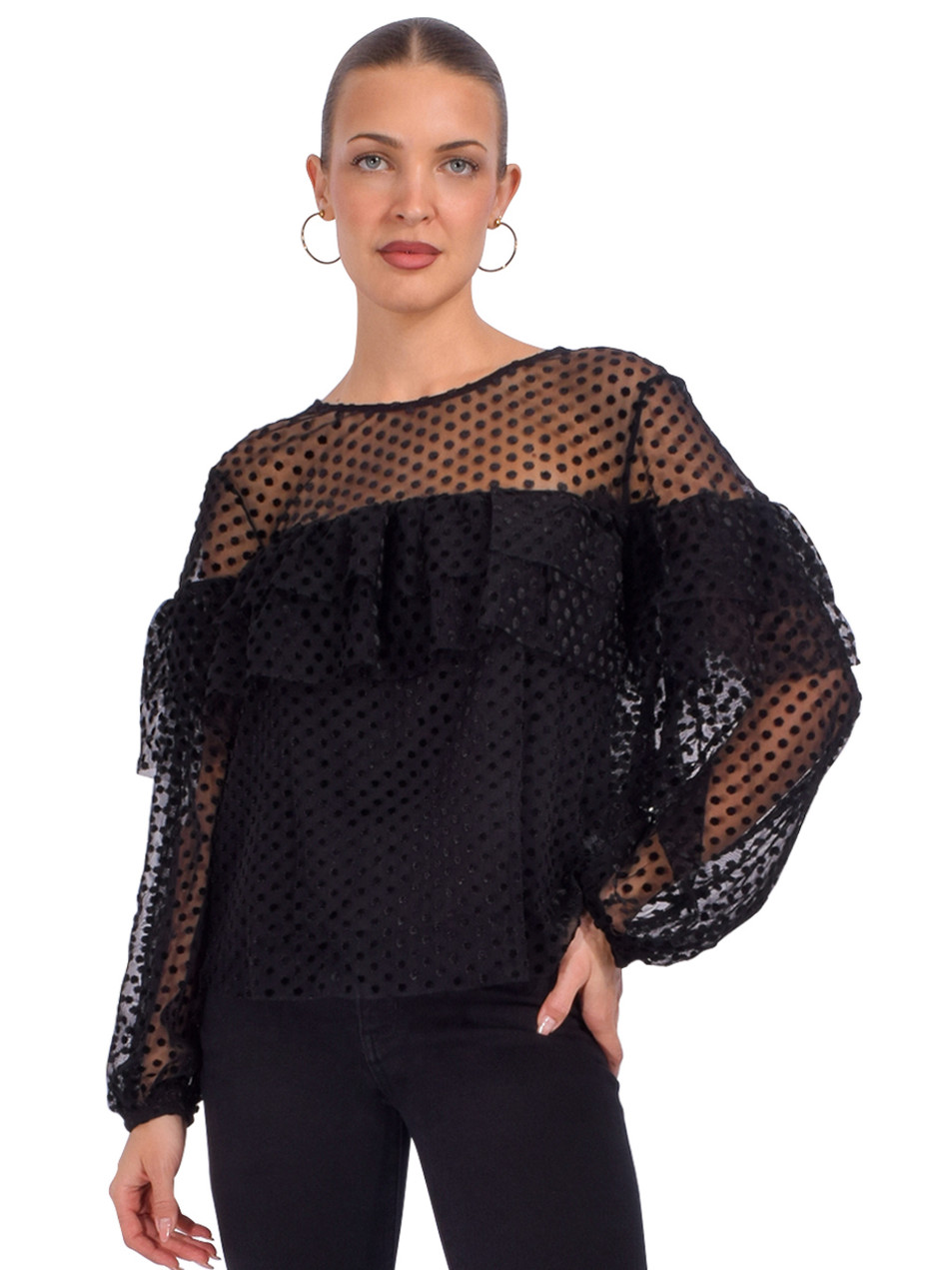 BA&SH Raff Fishnet Top in Black Front View 