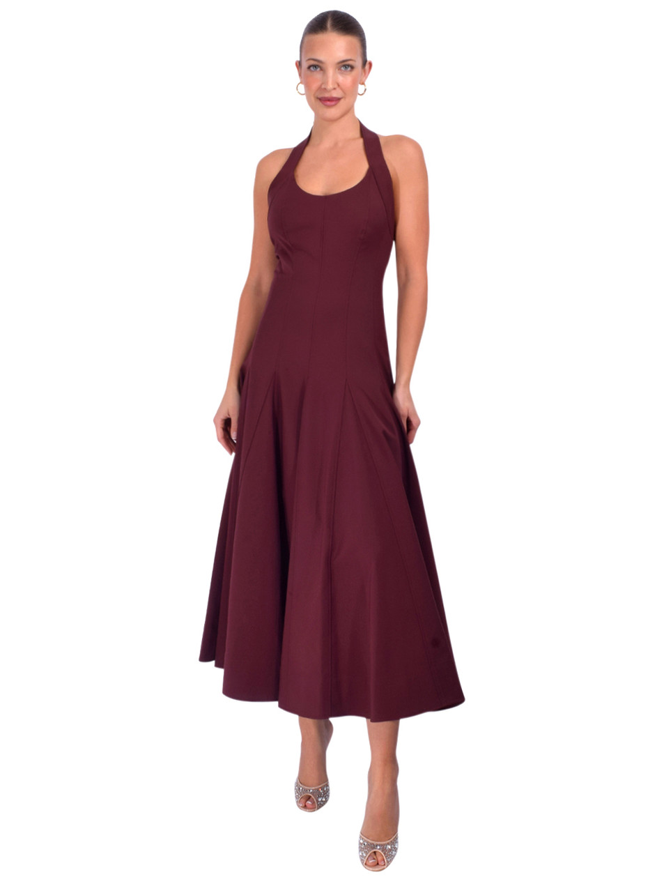 Simkhai Melissa Halter Dress in Mahogany Front View 1