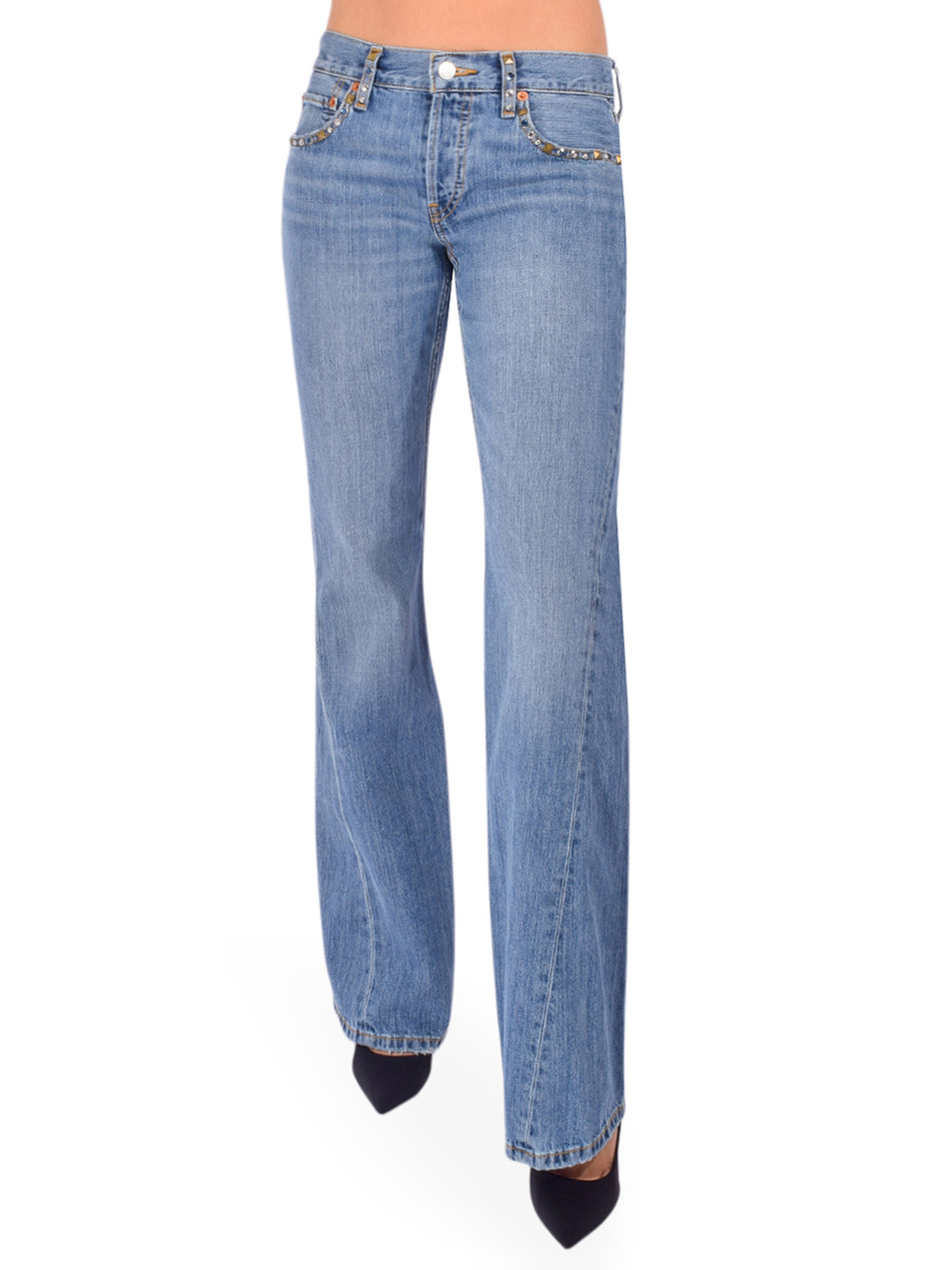 RE/DONE Twisted Mid Rise Bootcut in Thunderstruck Front View 