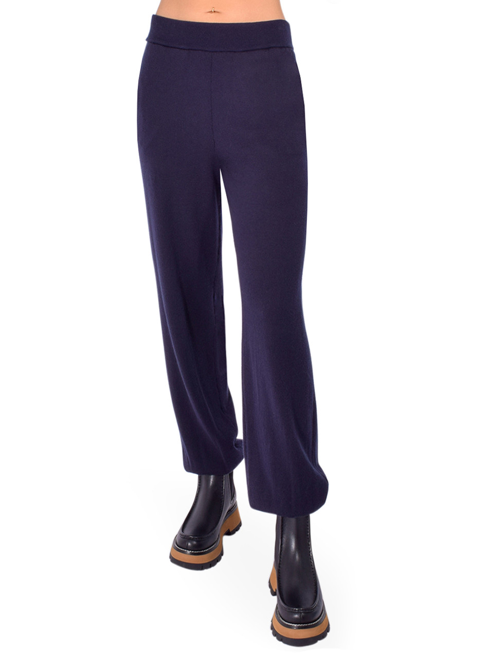 MINNIE ROSE Supima Drawstring Jogger in Navy Front View 