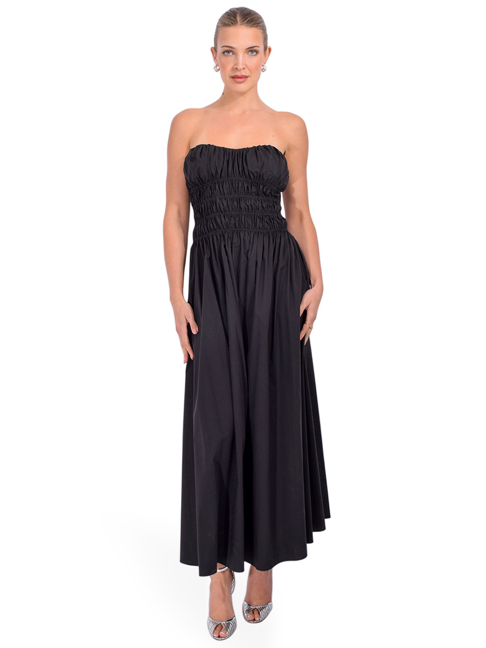 CAROLINE CONSTAS Ivette Dress in Black Front View 1