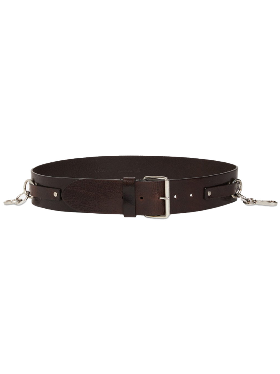 OTTOD'AME Leather Belt with Silver Ring Chains in Black