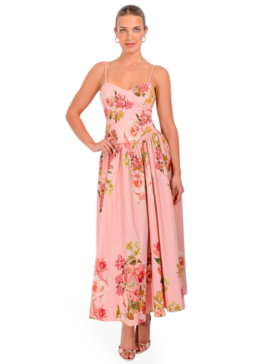 HEMANT & NANDITA Ayla Midi Dress in Peach Front View 1

