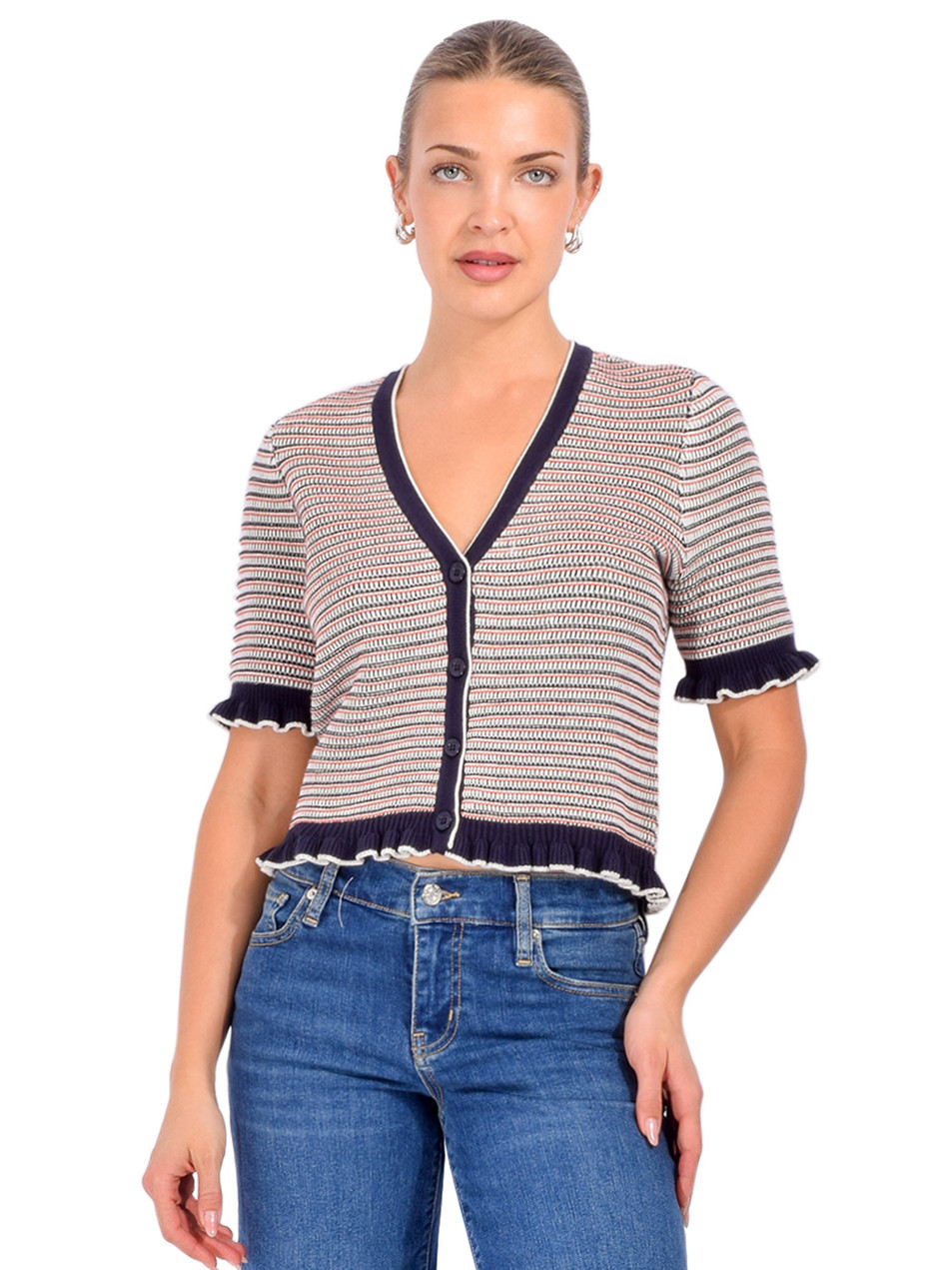 CINQ À SEPT Clem Cardigan in Navy Multi Front View 