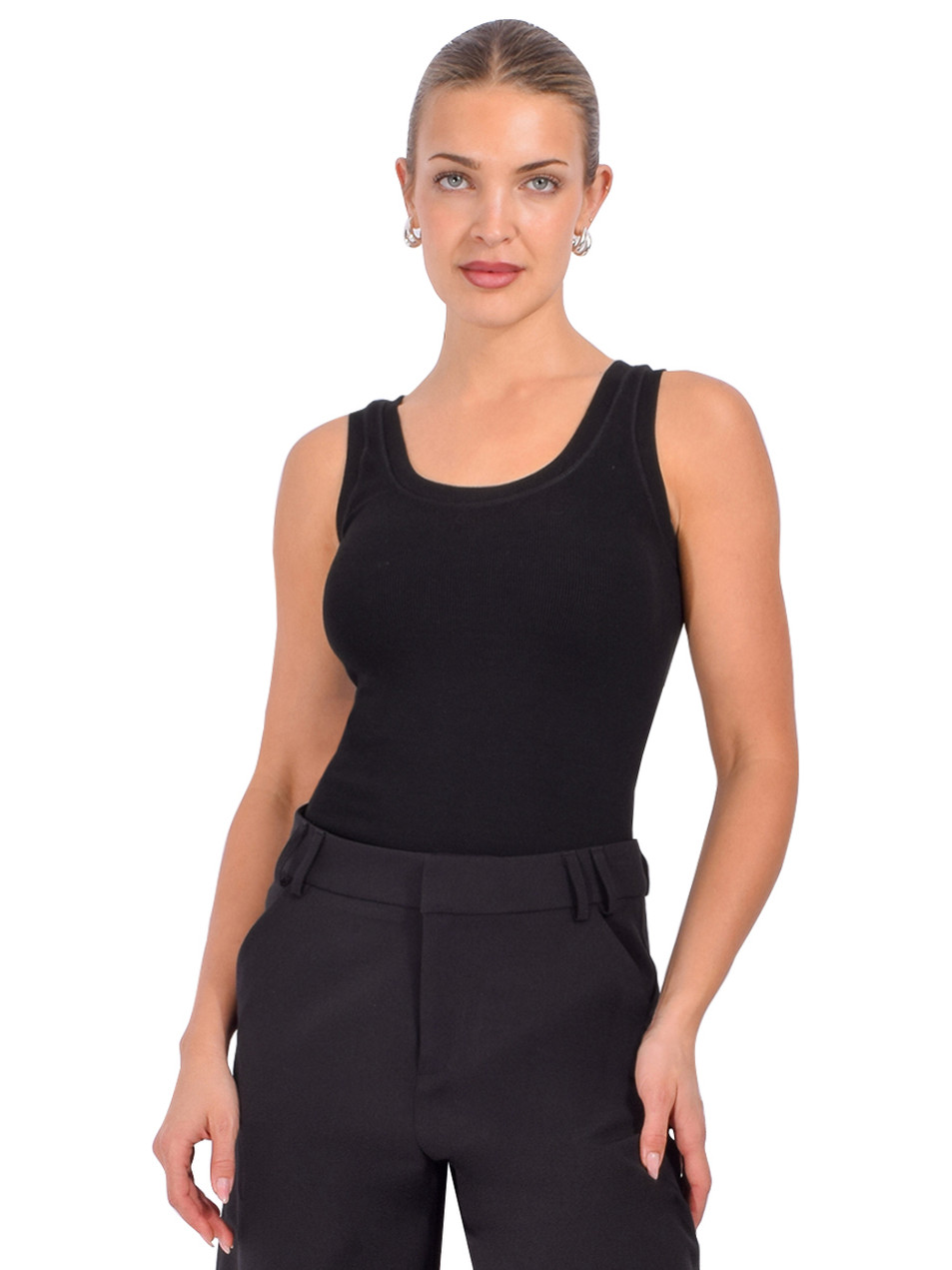 E MARIE The Everyday Tank in Black Front View 