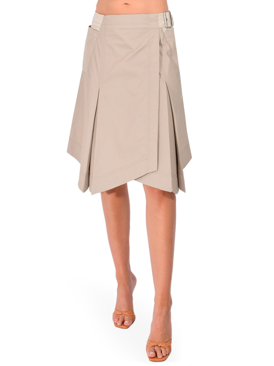 3.1 PHILLIP LIM Two-Toned Handkerchief Wrap Skirt in Khaki-Birch Front View 
