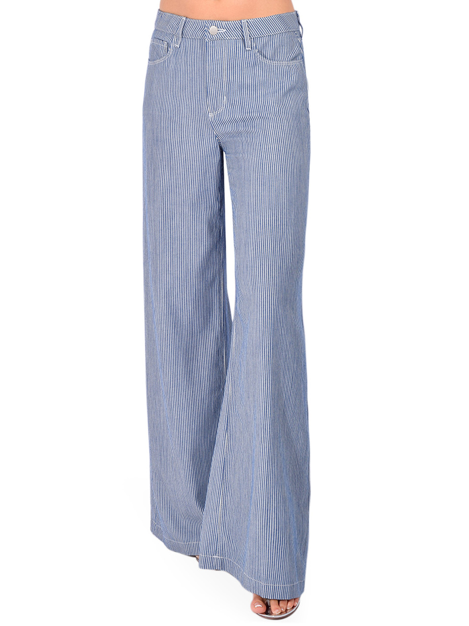 L'AGENCE Amara Wide-Leg Pant in Azure Blue Stripe Front View 