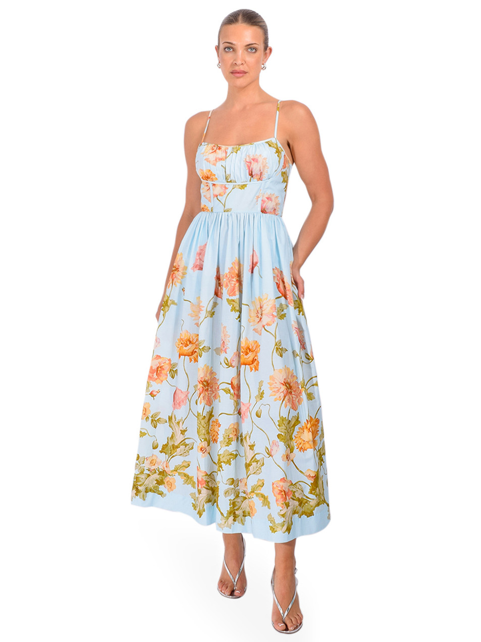 CARA CARA Alba Midi Dress in Lockwood Flora Sky Front View 1