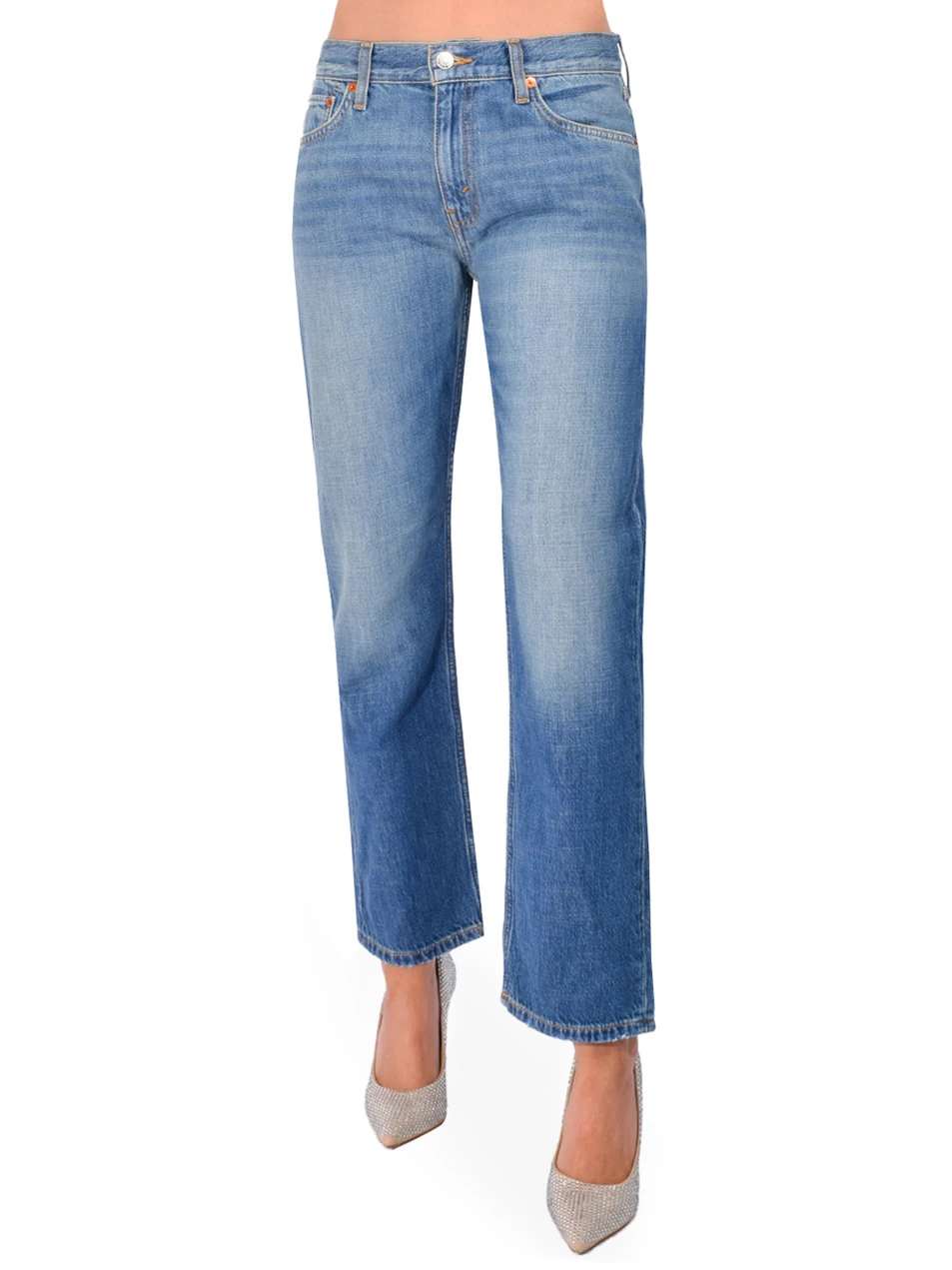 RE/DONE Mid Rise Blondie Crop in Mendocino Indigo Front View 