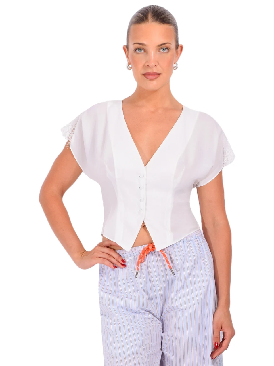 FLEUR DU MAL Georgette Flounce Top in White Front View 