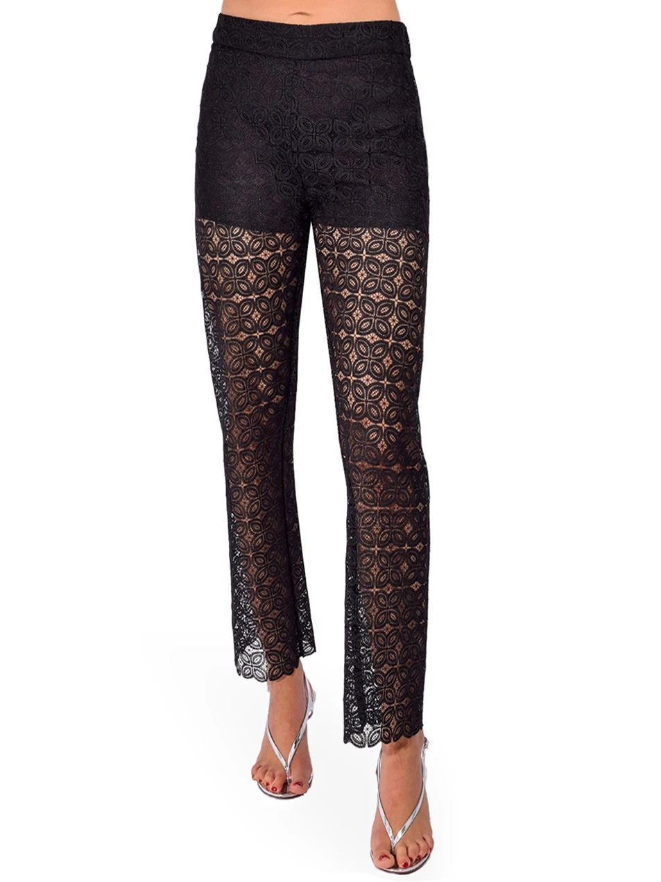 LE SUPERBE Micro Crochet Camp Pants in Black Front View 