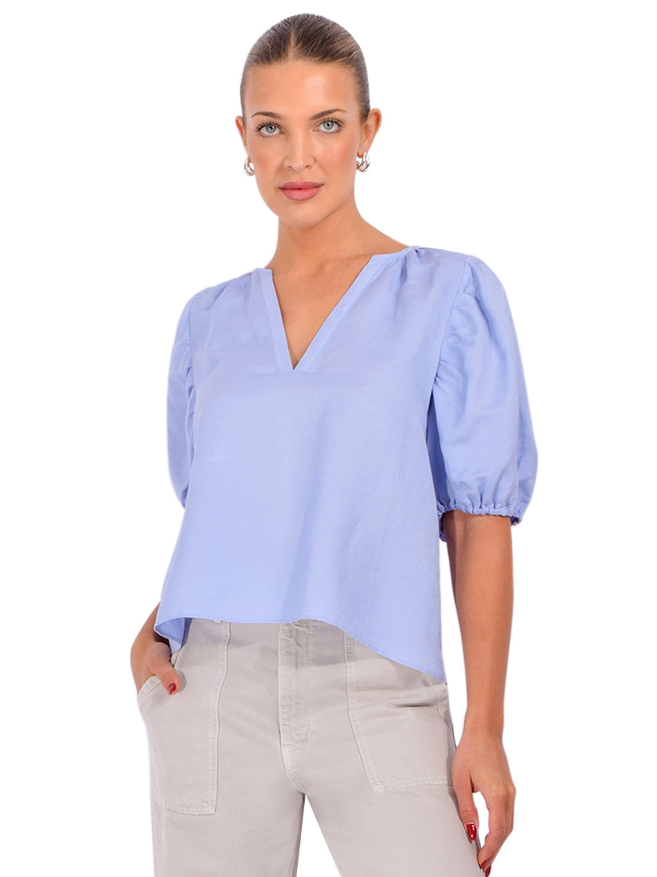 GILNER FARRAR Callie Blouse in Periwinkle Front View 