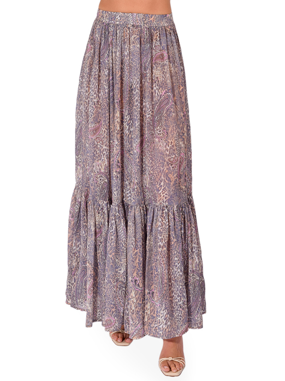 L'AGENCE Ursie Maxi Skirt in Valencia Leopard Front View 