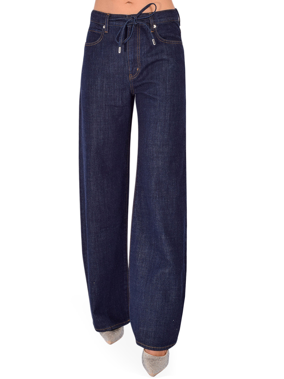 FRAME Off-Duty Drawstring Bow in Rinse Front View 