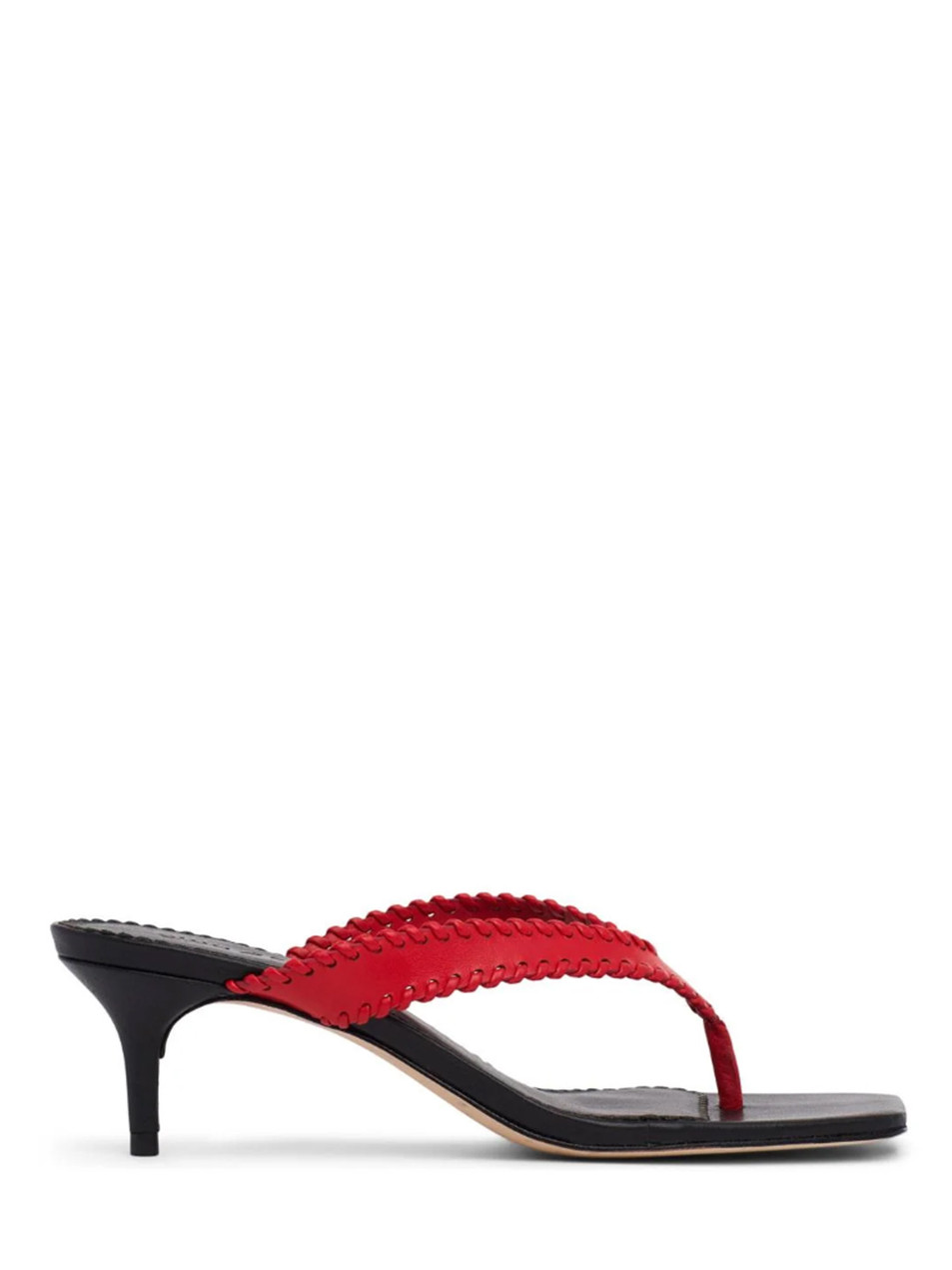 CINQ À SEPT Frankie Kitten Heel Sandal in Red/Black Side View 