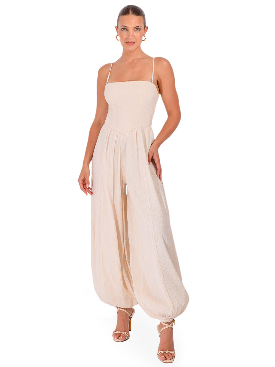 ROCOCO SAND Corset Jumpsuit in Cream Front View 1
