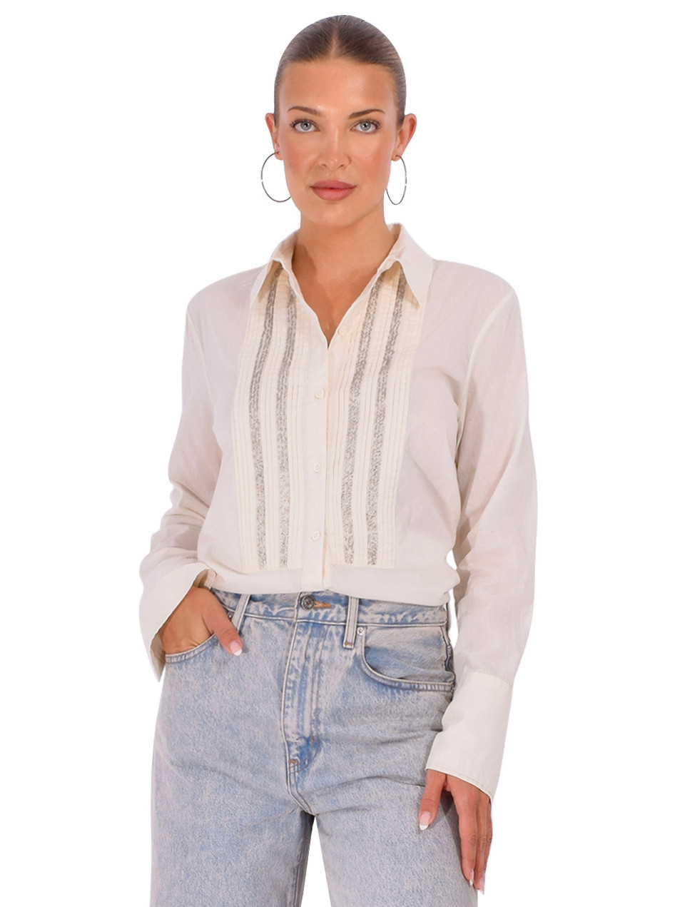 LE SUPERBE Favorite Vintage Tux Shirt in Coconut Cream Front View 
