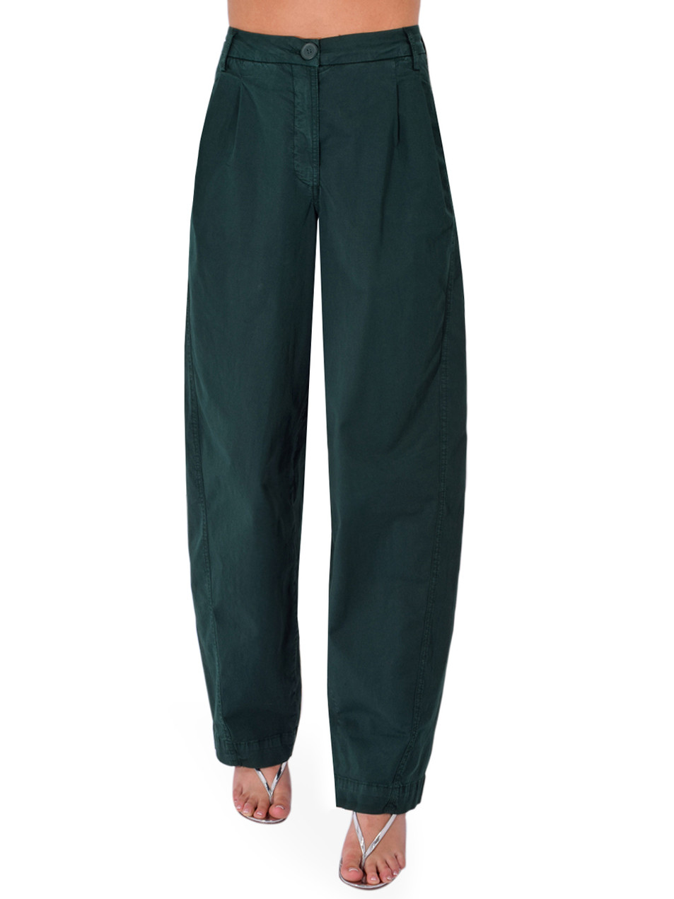 ESSENTIEL ANTWERP Kurry Barrel Leg Pant in Green Front View 