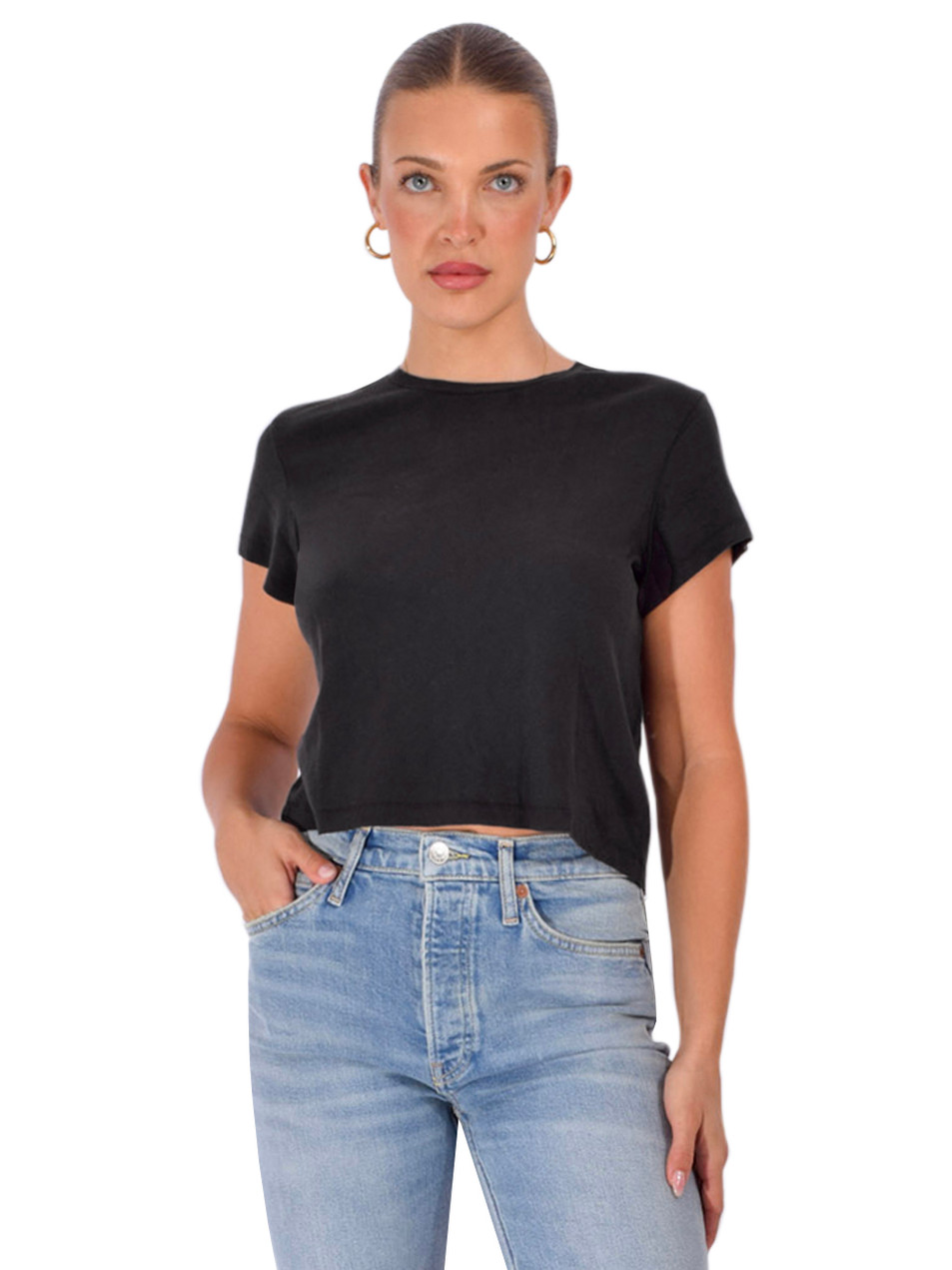 RE/DONE 1950's Boxy Tee in Washed Black Front View 