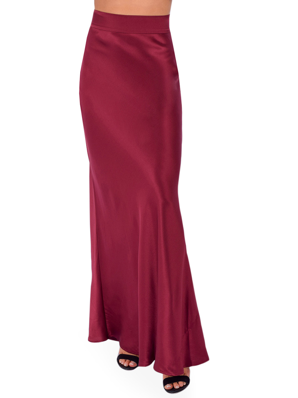 L'AGENCE Ryker Silk Maxi Skirt in Merlot Front View 