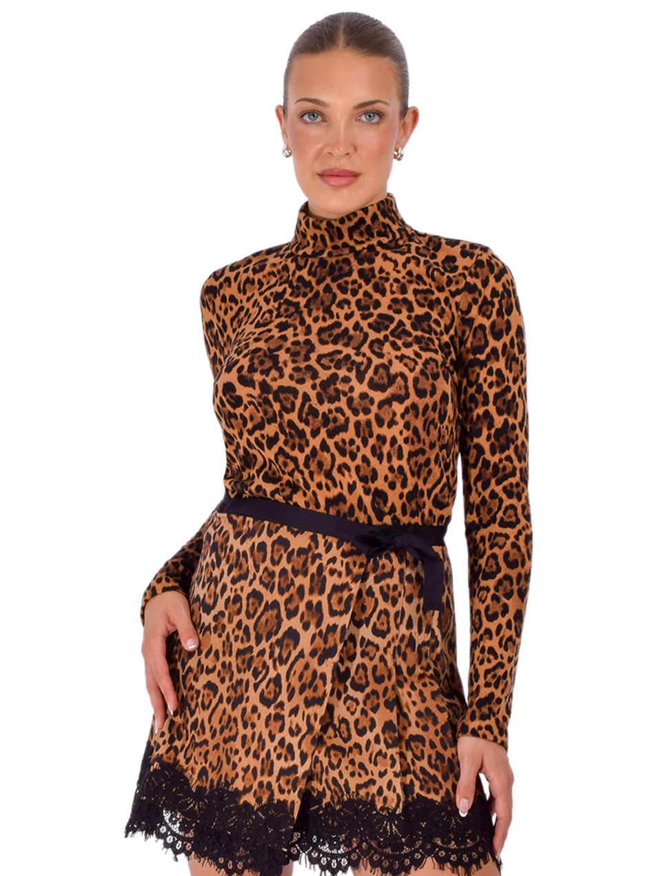 ANNA SUI Knit Turtleneck in Leopard Front View 